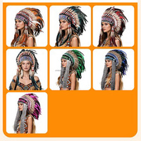 Coiffe indienne artisanale en plumes de coq avec strass, accessoire de chef tribal pour Halloween, cosplay, carnaval et danse