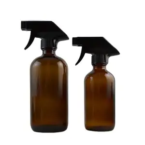 Garrafas de vidro âmbar vendedor, 500ml, spray de gatilho, pulverizador preto para limpeza, produtos para aromaterapia