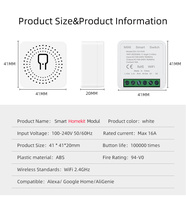 OCY ODM/OEM WiFi 16A Mini Interruptor Inteligente Inalámbrico con Control Remoto, Módulo de Interruptor de Relé Compatible con Alexa y Google
