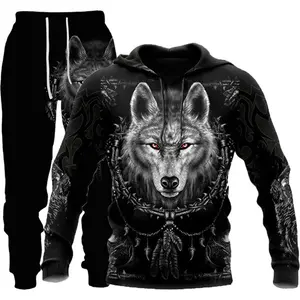 Hot selling 3D animal print men's hoodie 2 piece sets sport Casual pullover hoodie sets for men