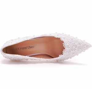 BS055 scarpe da sposa sposa 6.5cm 9.5cm <span class=keywords><strong>tacco</strong></span> quadrato pizzo <span class=keywords><strong>bianco</strong></span> <span class=keywords><strong>con</strong></span> perle scarpe Mariage festa damigella moda calzature - Product Image 6