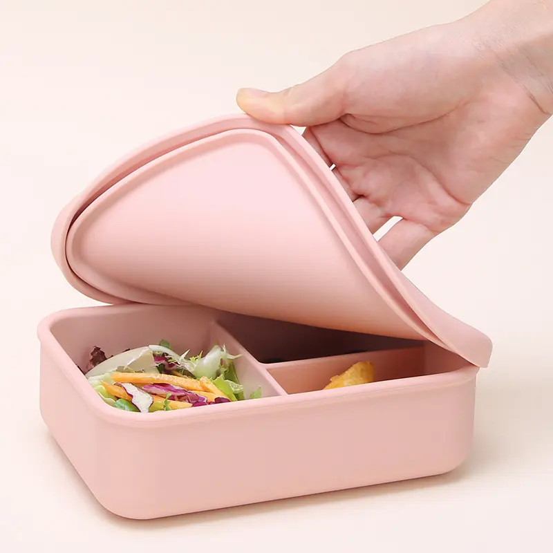 Kotak makan siang silikon bebas Bpa kualitas makanan ringan anak-anak wadah penyimpanan makanan Salad silikon anti bocor kotak makan siang aman
