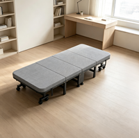 Lit pliant sans assemblage, design compact à 4 plis pour hôtel, dortoir, salle d'étude, petit appartement, cadre en acier robuste, 8 roues