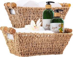 <span class=keywords><strong>Panier</strong></span> de rangement rectangulaire moderne Homeplus, tressé à la main en <span class=keywords><strong>osier</strong></span> et rotin, avec poignées en bois - Product Image 6