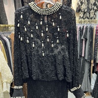 Ensemble deux pièces en tricot crocheté orné de perles élégant et haut de gamme SR2544 pour femmes, été, anti-rides, perles complexes, polyvalent