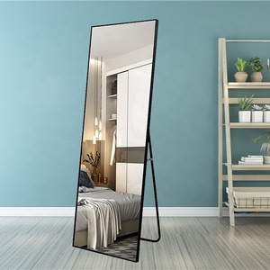 Miroir rectangulaire pied, <span class=keywords><strong>grand</strong></span> format, cadre en métal, noir or, 1 pièce, suspension murale, longue longueur, miroir sur pied - Product Image 1