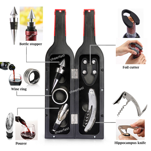 Accessori per strumenti da Bar di alta qualità <span class=keywords><strong>Kit</strong></span> cavatappi per vino acciaio inossidabile metallo 5 pezzi accessori per vino Set regalo a forma di bottiglia - Product Image 4