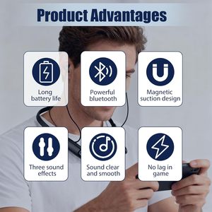 Auriculares Inalámbricos con Banda para el Cuello, Auriculares Deportivos Electrónicos con Banda para el Cuello, Auriculares Magnéticos con Bajos, Auriculares Manos Libres con Micrófono - Product Image 2