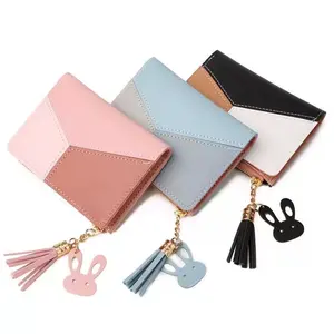 Fashion Credit Card Holder Men Three Colors Spliced Coin Purse With Tassel Rabbit Pattern Zipper Wallet