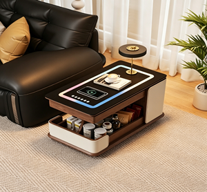 Table basse moderne en bois avec éclairage LED et tiroir de rangement, meubles de salon - Product Image 6