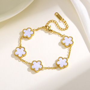 Bracelet Trèfle Double Face 13 mm pour Femme, Plaqué Or 18 carats, Acier Inoxydable, Ne Ternit Pas, Style Polyvalent, Bestseller Transfrontalier - Product Image 4