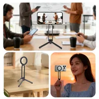 Support de téléphone portable magnétique en alliage d'aluminium anti-corrosion avec mousqueton, trépied mobile pour bureau et prise de vue en direct, utilisation à la main