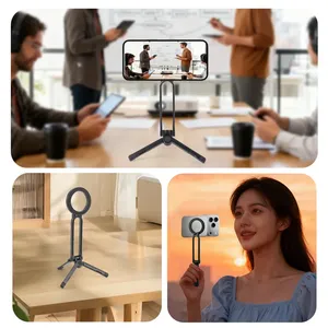 Portable Aluminium Alloy Anti-Corrosion Magnetic Phone Holder Snap Hook Mobile Tripod <strong>Bracket</strong> for Desk Live Shooting Handheld - Product Image 2