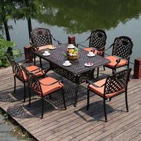 Grande salle à manger en aluminium durable 4 chaises et 1 table ensembles de bistrot en fonte noire mate décorative meubles de bistro de jardin extérieur