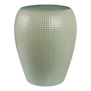 Textured Ceramic Barrel <b>Garden</b> <b>Stool</b> Glazed Design Outdoor Side Table Decorative Accent - Product Image 1