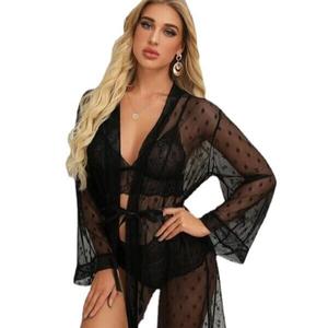 Nouvelle conception de lingerie amusante pour femmes, robe transparente sexy en dentelle et maille, ensemble trois pièces - Product Image 3