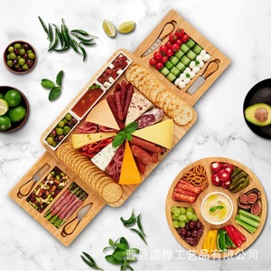 Bamboo Cutting Board Cheese Platter With Pull Out Tray For Party Snacks Serving <b>Set</b> - Product Image 2