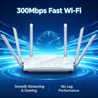 Routeur WiFi 300 Mbps, routeur sans fil 2,4 GHz avec 4 antennes externes, routeur réseau domestique haute vitesse longue portée