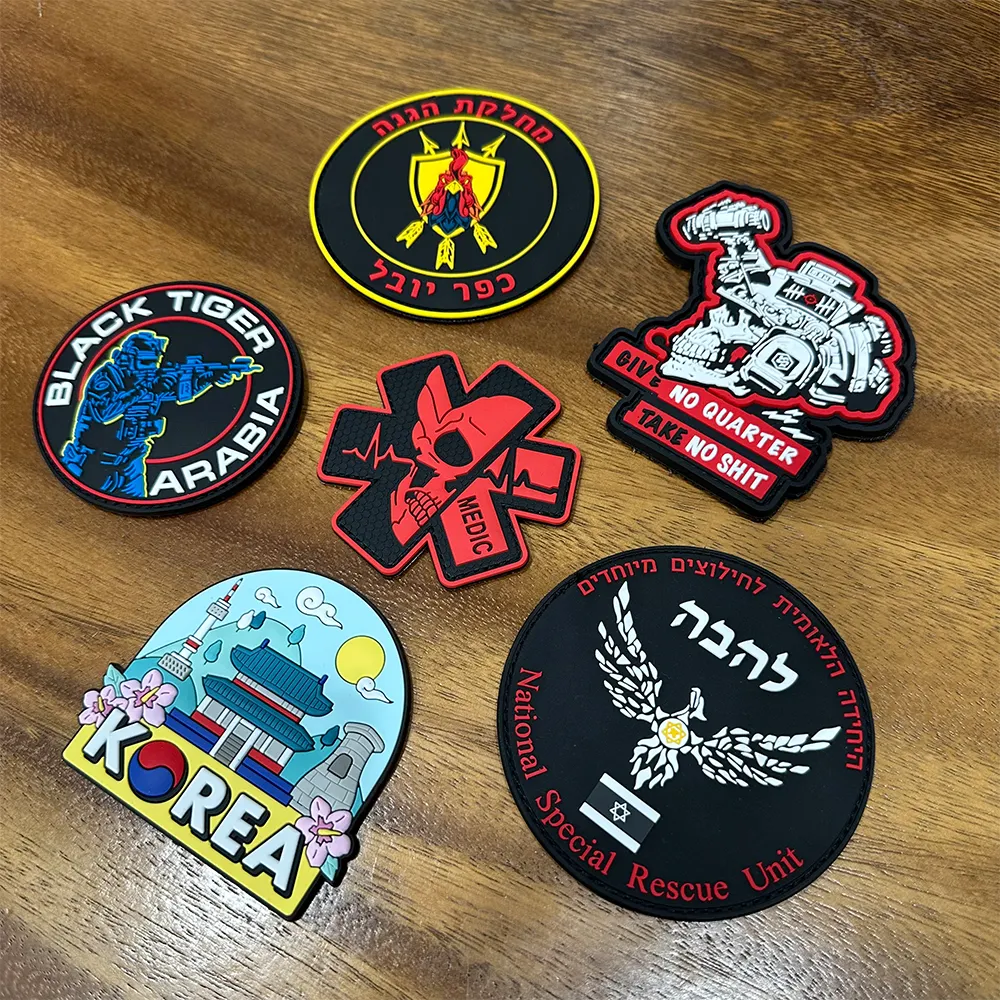 Factory Custom Embossed Silicone Patches Stick-on Soft PVC Logo Badge Sew-on Patch Rubber PVC Bags Patches Hook   Loop