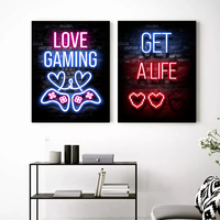 Décoration Murale LED Moderne Industrielle pour Zone de Jeu, Tableau sur Toile avec Lumières Néon, Affiche Murale pour Café, Bar, Chambre, Décoration Intérieure
