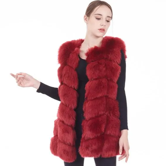 Custom women classic faux fur gilet thick Long Pile Faux Fur vest Lady Faux Fur Coat Jacket
