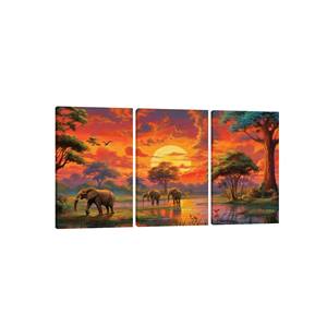 Peinture sur toile <span class=keywords><strong>à</strong></span> trois panneaux, <span class=keywords><strong>éléphant</strong></span> et hirondelle avec paysage de faune forestier, impression numérique, œuvre <span class=keywords><strong>d</strong></span>'art moderne pour la <span class=keywords><strong>d</strong></span>écoration de la maison - Product Image 3