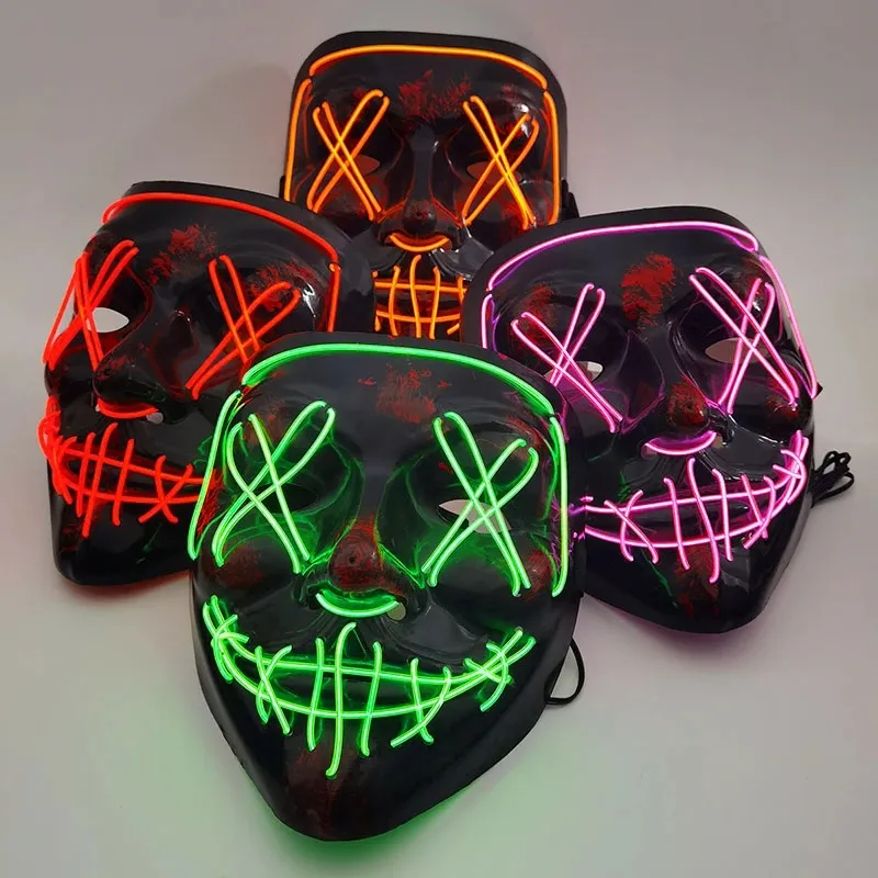 Wholesale Halloween LED Mask Purge Neon Masks Election Mascara Costume DJ Party Light Up EL Masks Glow Dark Punk Fashion Cosplay