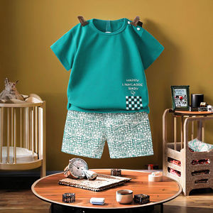 Conjunto de ropa de verano para niños al por mayor, 2 uds., camisetas de manga corta y pijamas de algodón para niños, estilo informal - Product Image 3