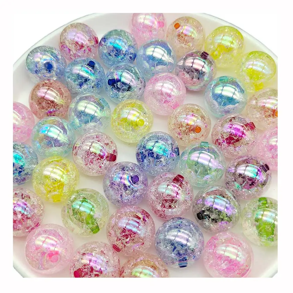 Cuentas craqueladas transparentes para fabricación de joyas, abalorios de bolas redondas de colores brillantes en el interior, de 12mm, venta al por mayor