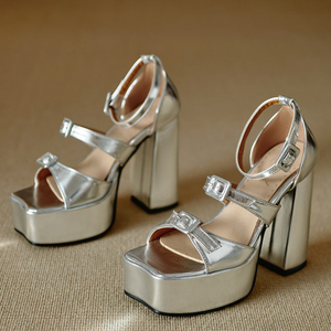 Open Square Toe Pumps Buckles Thick Platform <b>Sandals</b> High Chunky Heels Sexy Women Big Size 46 Wide Feet Suede Shoes - Product Image 5