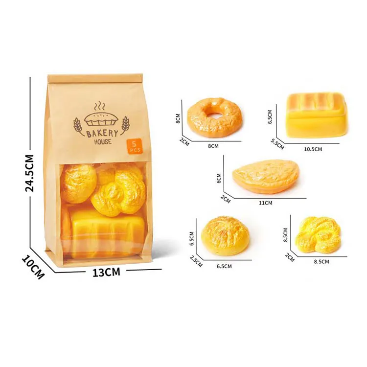 EPT mainan dolar tas kertas Kraft simulasi 5 buah mainan dapur & makanan bermain peran prasekolah Set roti
