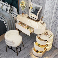 Coiffeuse de chambre à coucher de luxe à 4 tiroirs de style crème OEM Miroir de coiffeuse moderne en dalle de roche MDF Lumière d'ambiance Coiffeuse moderne