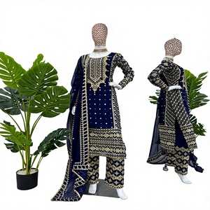 Magnifique Salwar Kameez Traditionnel pour Fête et Mariage, Ensemble Haut-Bas-Dupatta, Broderie de Fil et de Paillettes, Luxe en Faux Georgette, Style Ethnique - Product Image 1