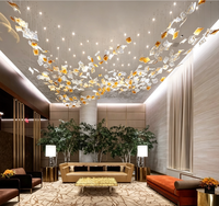 Lustre LED personnalisé en forme de vague avec ruban, suspension en verre artistique pour hall d'hôtel, atrium commercial, projet de plafond haut
