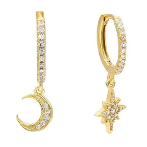 Gemnel 925 silver 14K gold plated jewelry fashion diamond moon star huggie hoop earrings