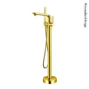 Aida Gold Color Tub Filler Faucet Mixer Solid Brass Floor Mounted Bath Mixer Single Handle Durable Freestanding Bathtub Mixer