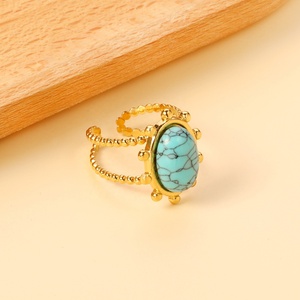 Anillos de Turquesa Huecos de Moda al por Mayor, Anillos Ajustables de Acero Inoxidable con Baño de Oro de 18K y Piedra Ópalo para Mujer - Product Image 6