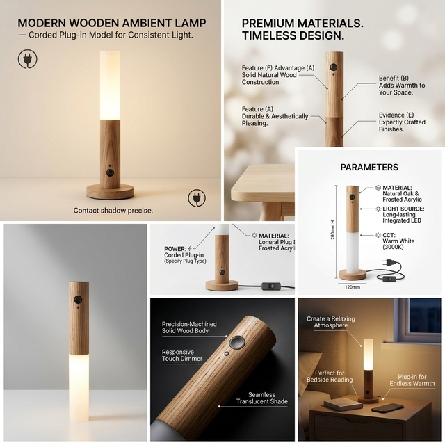 Intelligent LED Night Light with Motion Sensor ABS Solid Wood Charging Corridor Hallway Home Decor for Living Room & Garden