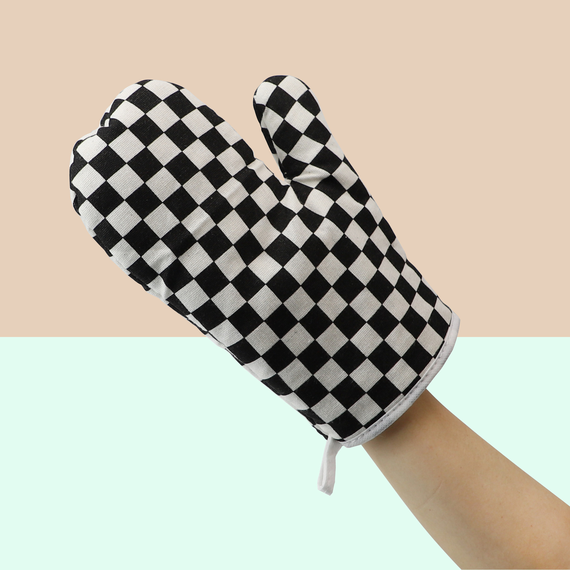 Kitchen Microwave Oven Mitts Thickened Square Anti-Scalding Gloves High Temperature Resistance Baking Cotton Linen Oven Gloves