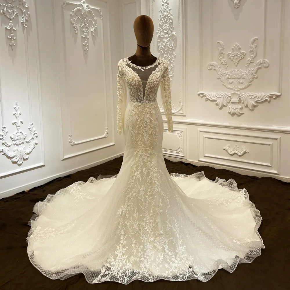 El más nuevo vestido de novia sirena encaje novia elegante cariño con cuentas brillante hecho a mano patchwork bordado tallas grandes LSCJ16