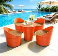 Ensemble de table et de chaises d'extérieur en plastique moderne, durable, léger, empilable, imperméable, facile à transporter pour hôtel, terrasse, restaurant de restauration rapide