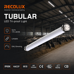 Luminaire tubulaire LED étanche IP69K basse tension, boîtier PC, pour ferme laitière et entrepôt - Product Image 1