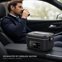 Boîte à lunch électrique sans fil noire, chauffe-plat rechargeable sans fil, pot intérieur en acier inoxydable, capacité de 1 L, pour chauffeur de camion