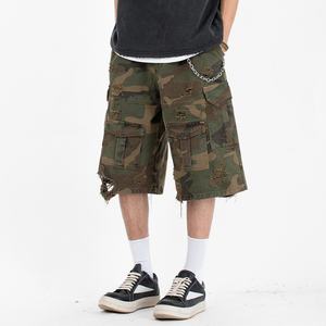 Summer High Quality Comfy Cotton Casual Cargo <b>Shorts</b> Custom logo Baggy Pants 7 Pockets Distressed Camouflage Men's <b>Shorts</b> - Product Image 2