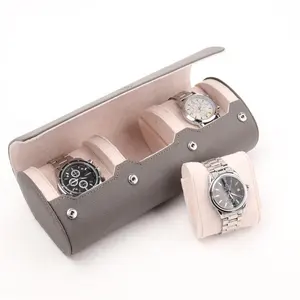 manufacturer supply hot selling luxury 3 slots watch leather travel portable watch roll box case