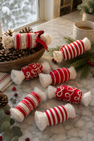 Juego de Adornos Navideños con Cuentas en Forma de Caramelo, Rayas Rojas y Blancas, Estilo Bastón Festivo, Decoraciones Colgantes para Árbol, Hogar y Fiestas