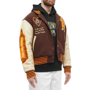 Chenille Patch mewah Logo bordir jaket bisbol empuk jaket kulit lengan Varsity jaket kustom untuk pria