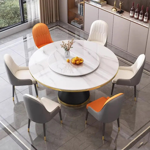 Ensemble table et chaises 6 places en dalle de pierre, style Mid-Century Modern, écologique, confortable, luxe léger, pivotant, pour petit appartement et <span class=keywords><strong>hôtel</strong></span> - Product Image 4
