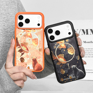 Custodia per telefono <span class=keywords><strong>2</strong></span> in 1 con ricarica wireless, antiurto, texture dorata, motivo floreale colorato, per iPhone 17 Pro Max - Product Image 2