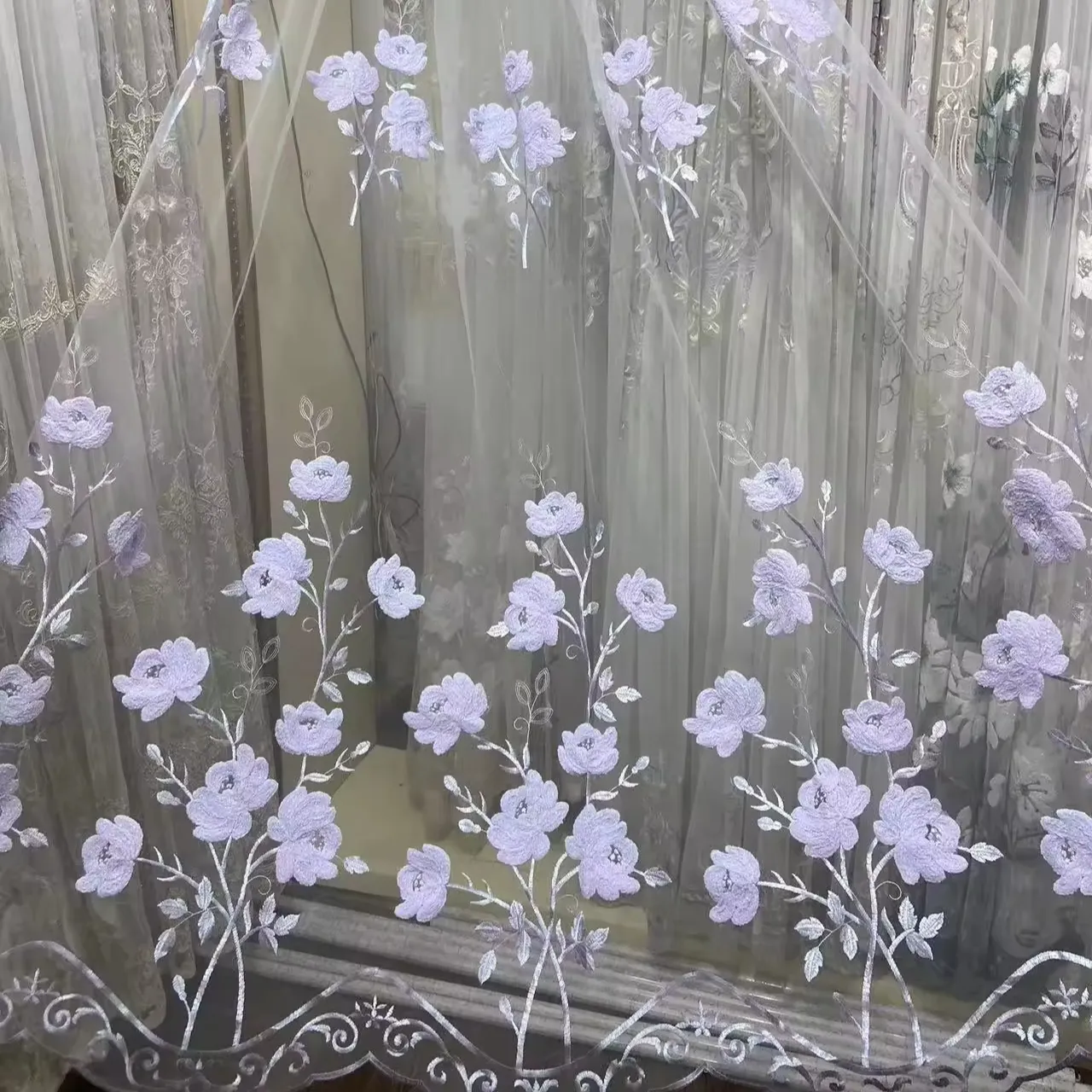 High Quality Embroidery Luxury Sheer Curtains Custom European Flowers Fabric Embroidery Lace Curtain For Bedroom Windows Hotel